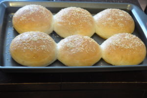Burger buns baked in oven.
