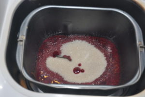 Jam ingredients in Bread Machine pan.