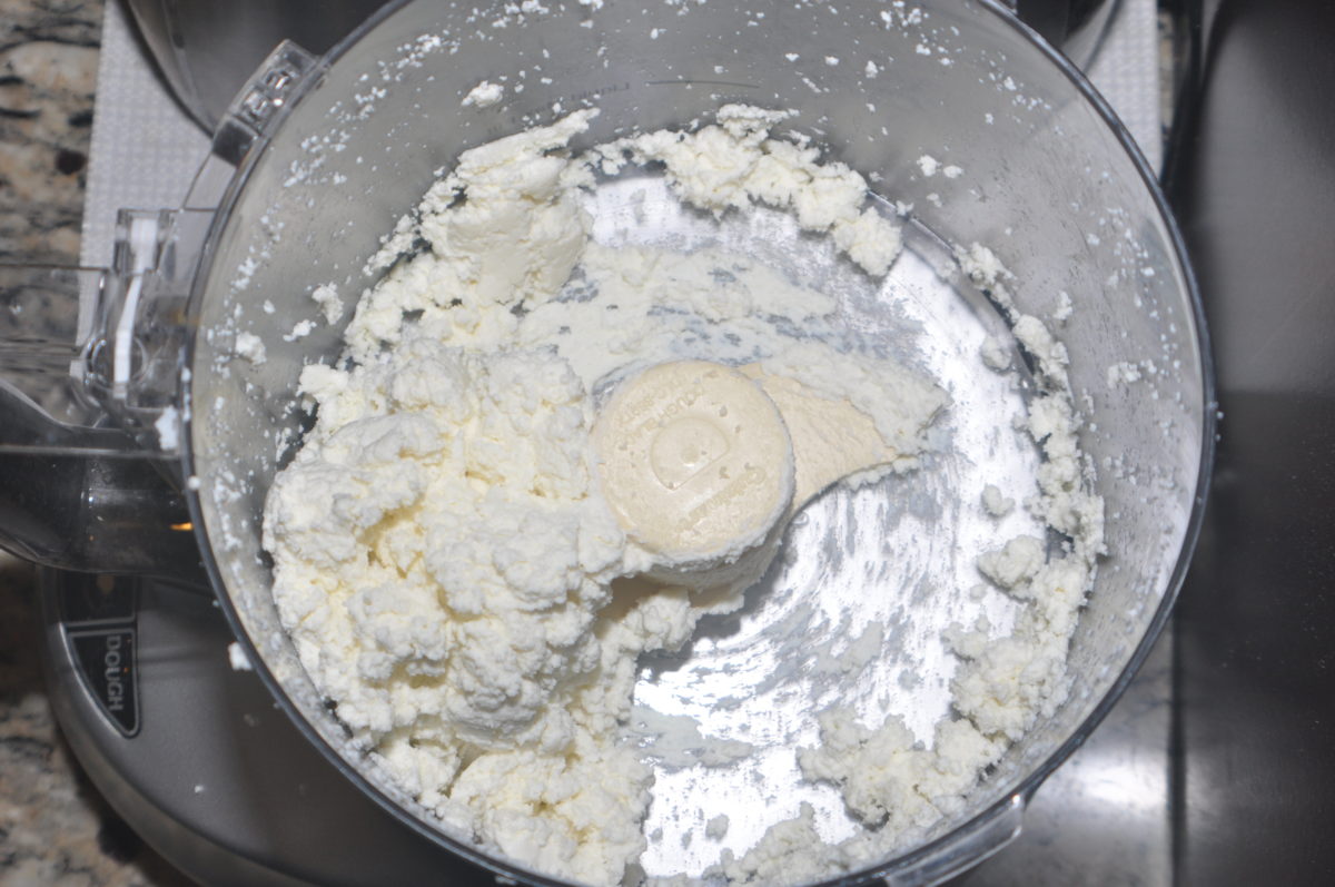 Cottage cheese in a food processor.