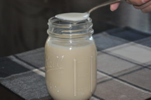 add yogurt culture to evaporated milk in jar.