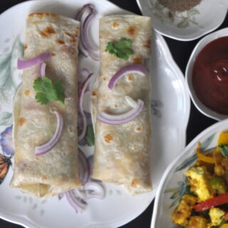 veg paneer wraps served in a plate.