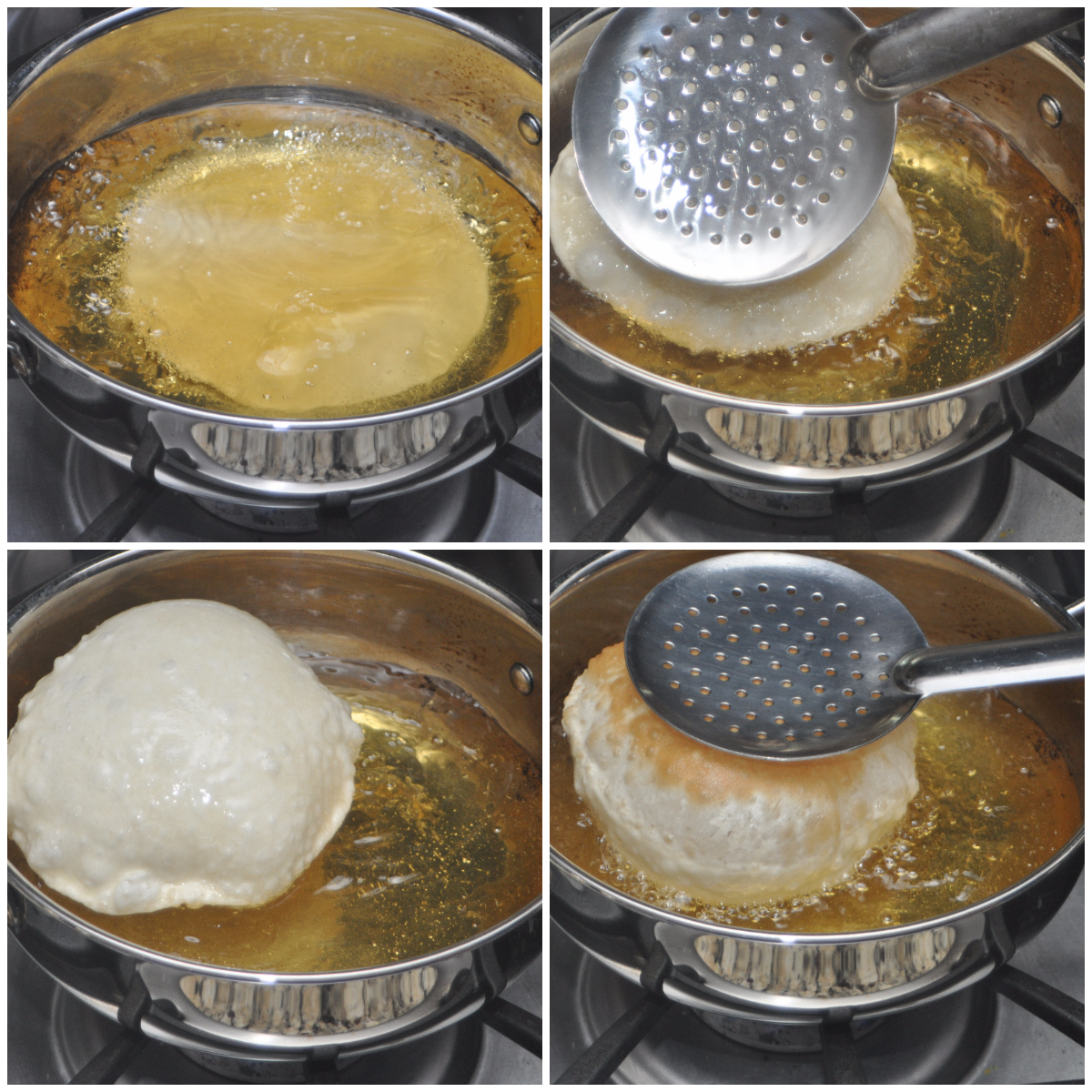 Frying bhatura in oil.