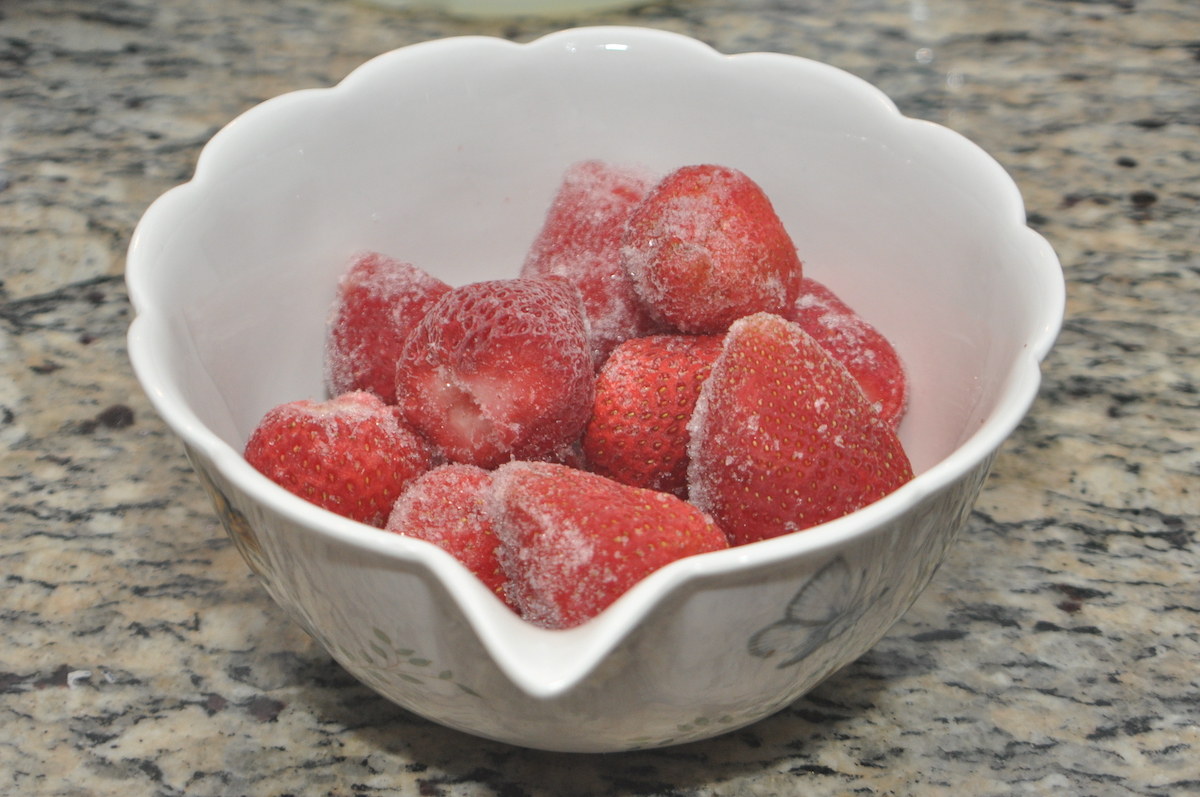 frozen strawberries in a bowl.
