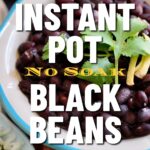 black beans in a blue and white bowl pin.
