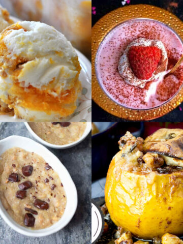 fruit desserts collage of 4 pics.