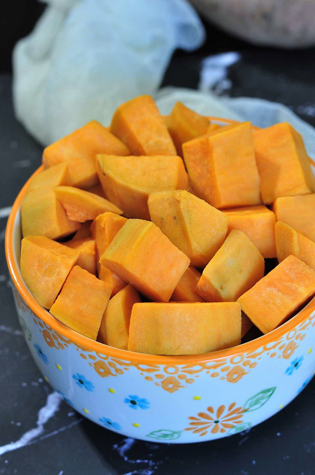 Cubed Sweet Potato in a bowl.