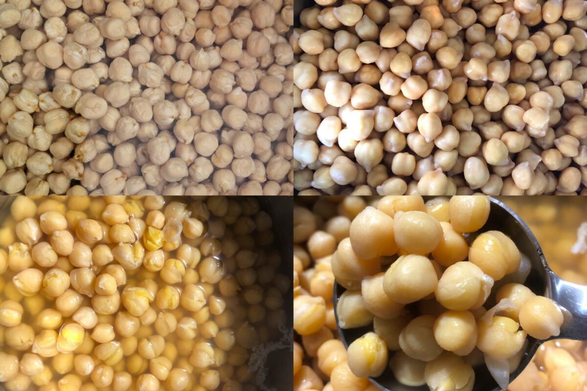 collage of 4 photos to cook soaked chickpeas in instant pot