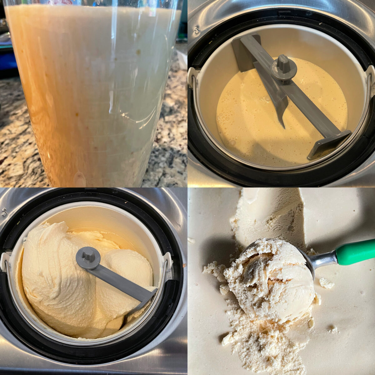 collage of 4 images to make salted caramel ice cream.