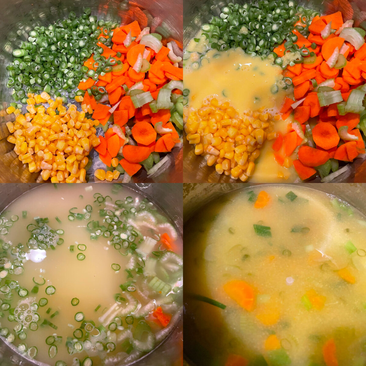 collage of making sweet corn soup steps.