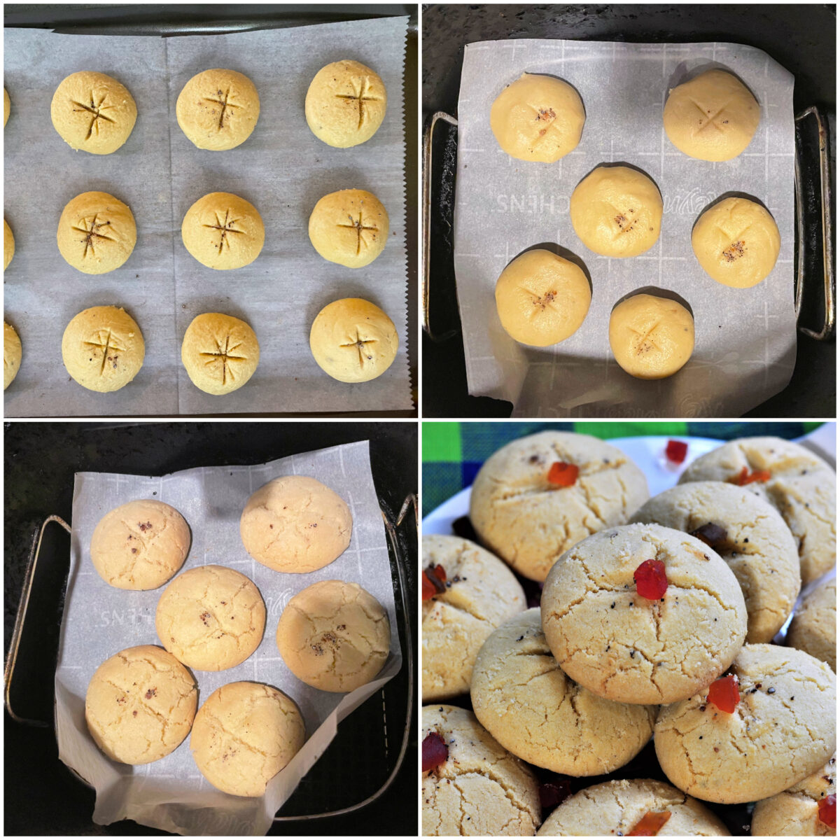 baking nankhatai in air fryer and oven.