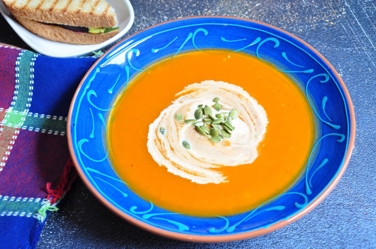carrot soup in a bowl.