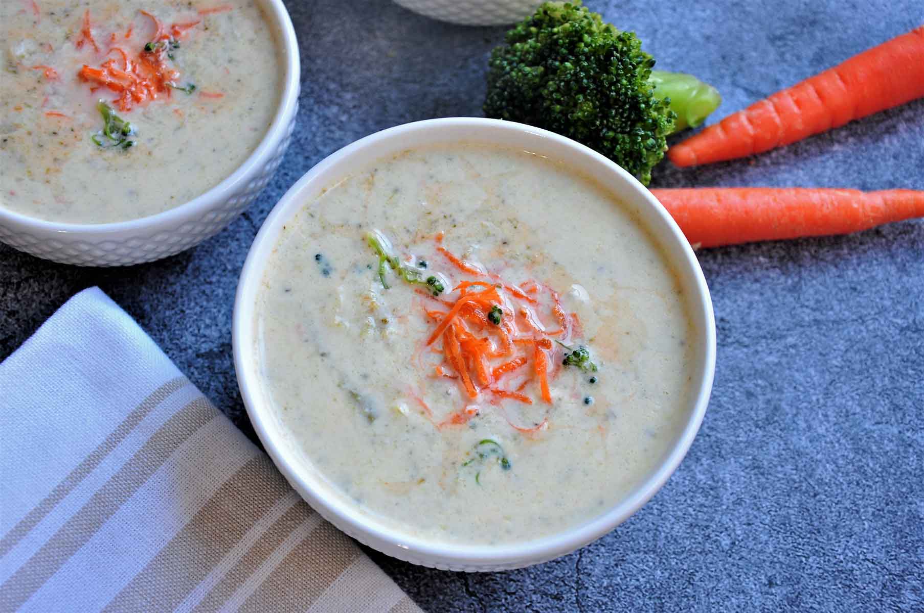 Broccoli cheese soup in a bowl.
