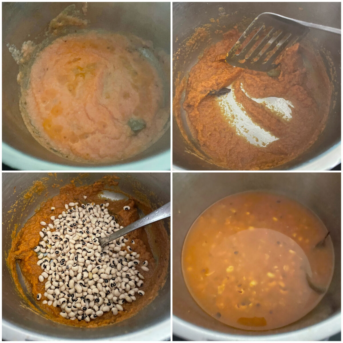 step by step collage of 4 photos to make lobia masala in instant pot.