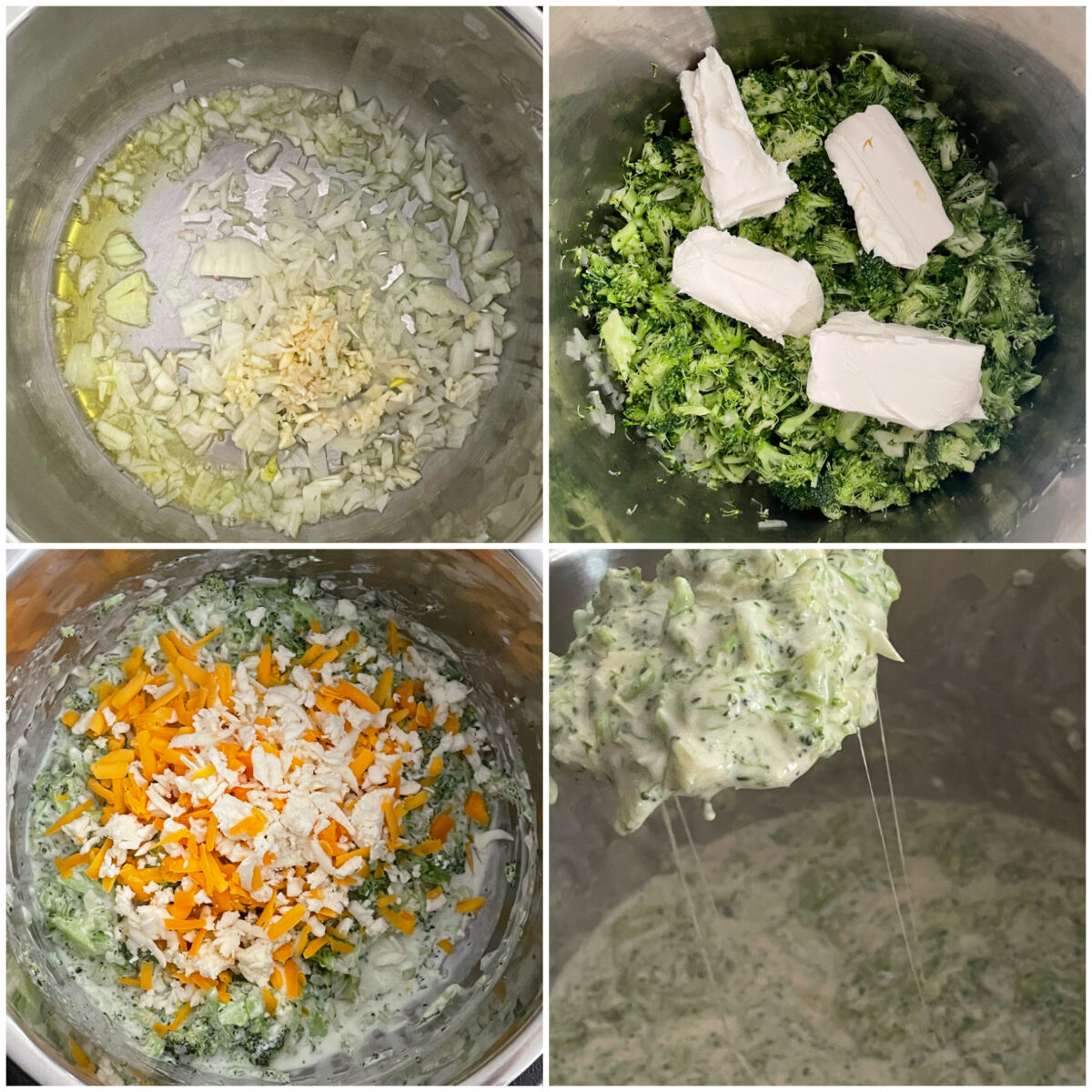 Steps for broccoli cheese dip.