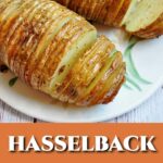 Air fryer Hasselback potatoes served on a cheese plate.