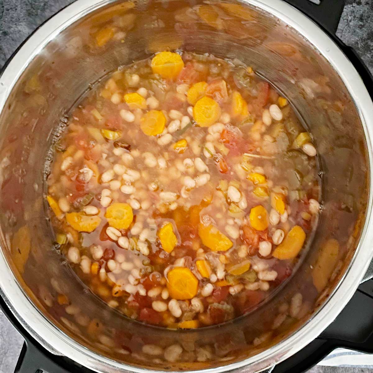Pressure cooked navy beans soup.