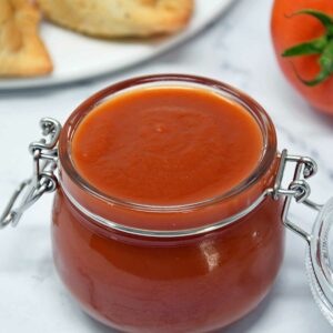 Homemade Tomato ketchup in a jar.