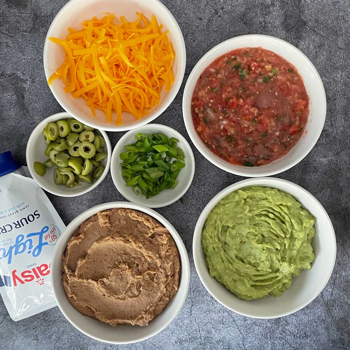 Ingredients for 7-layer dip.