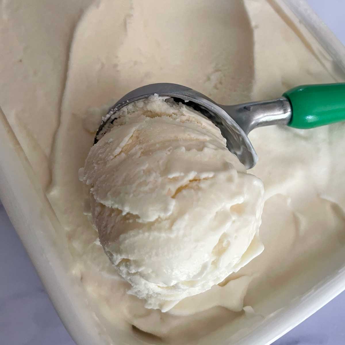 Frozen Yogurt scoop in a the frozen container.