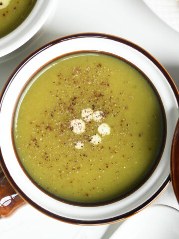 Asparagus soup in a bowl.