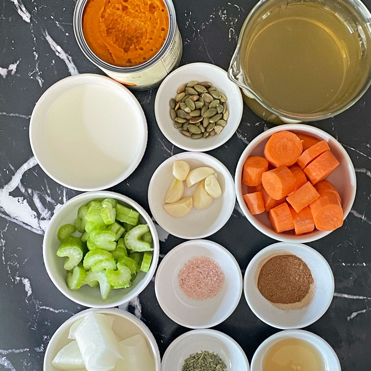 Pumpkin carrot soup ingredients.