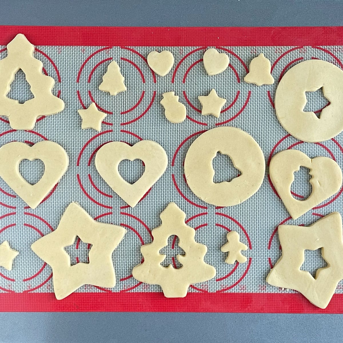Various Cookie shapes in a tray for baking.
