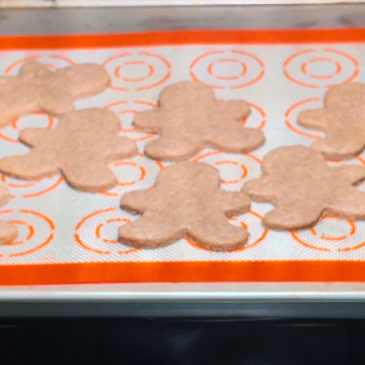 Baked gingerbread cookies in Oven.