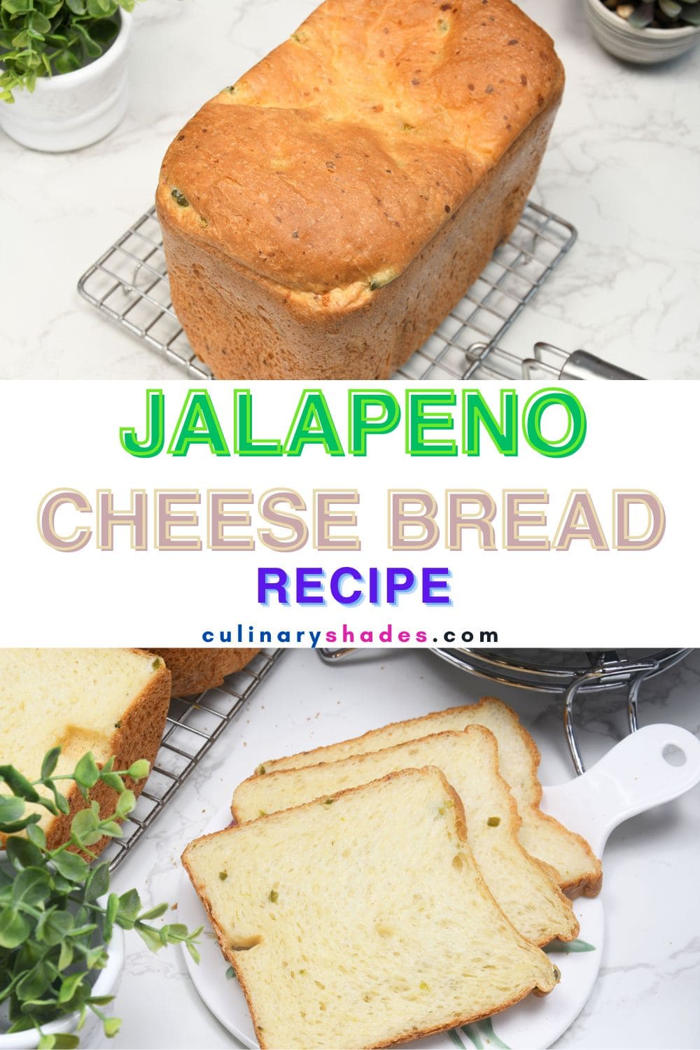 Jalapeno cheese bread loaf and slices.