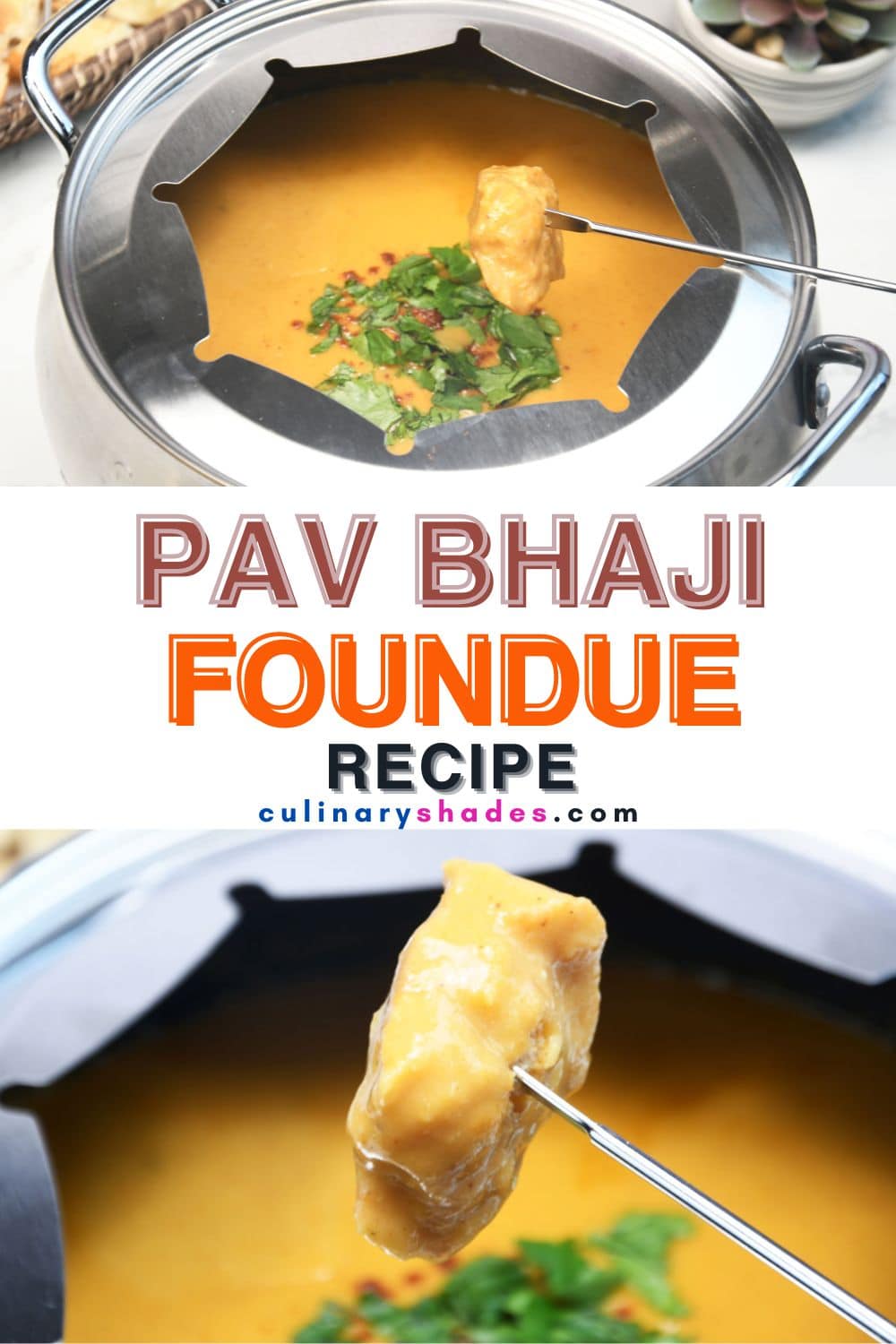 Bread piece in skewer with Pav bhaji fondue.