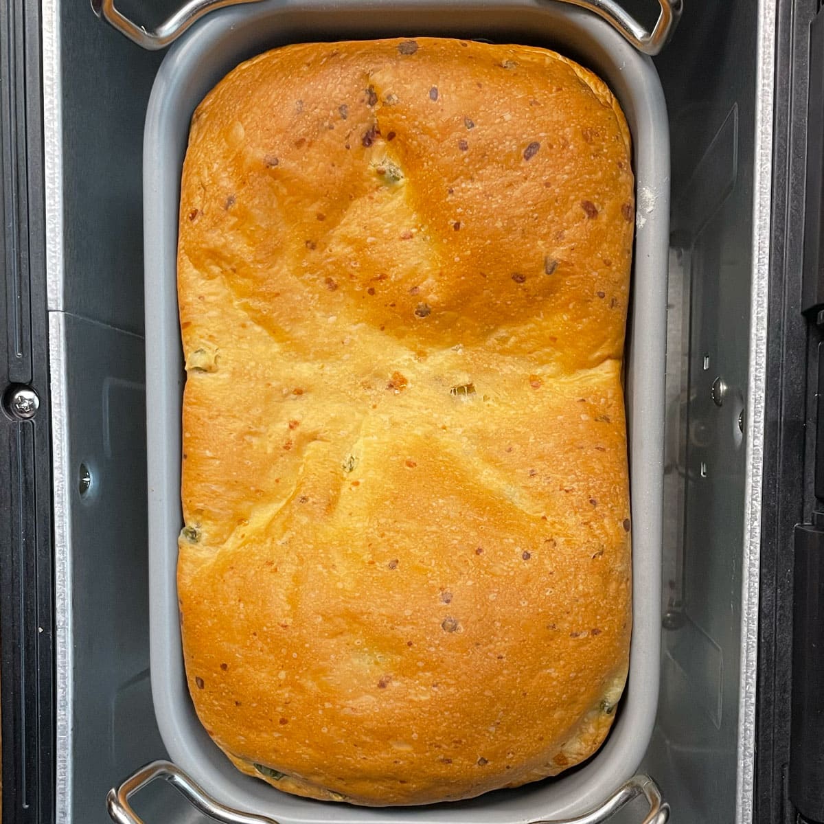 Baked Jalapeno bread in bread machine.