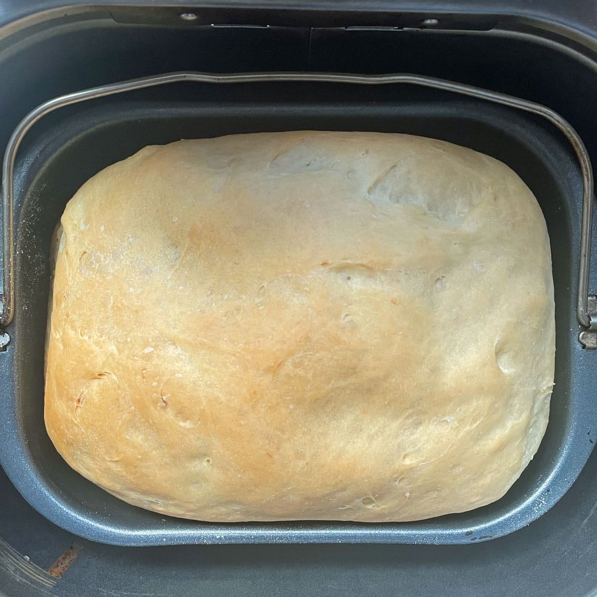 Baked potato bread in bread machine pan.