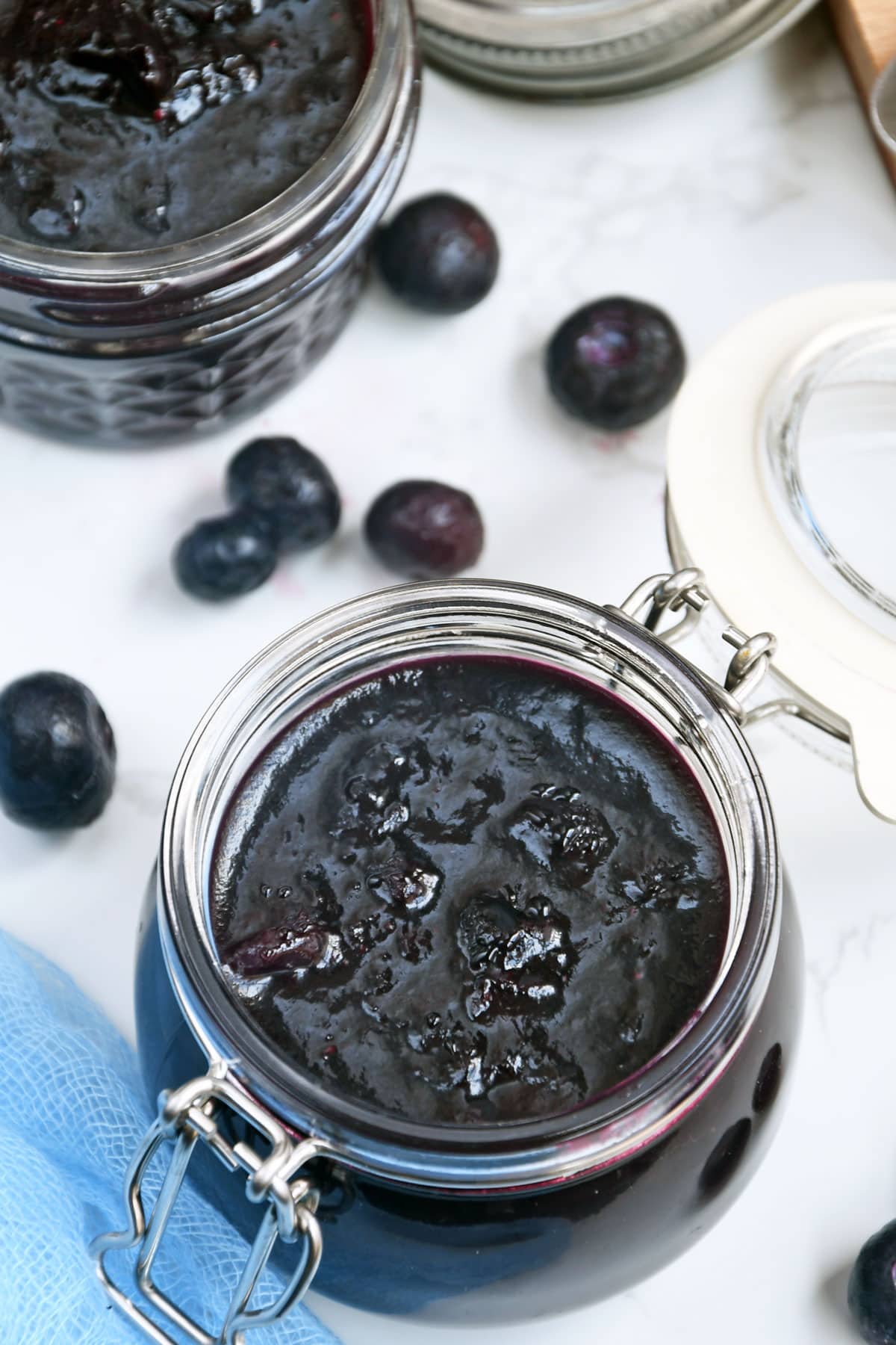 Blueberry jam in a jar.