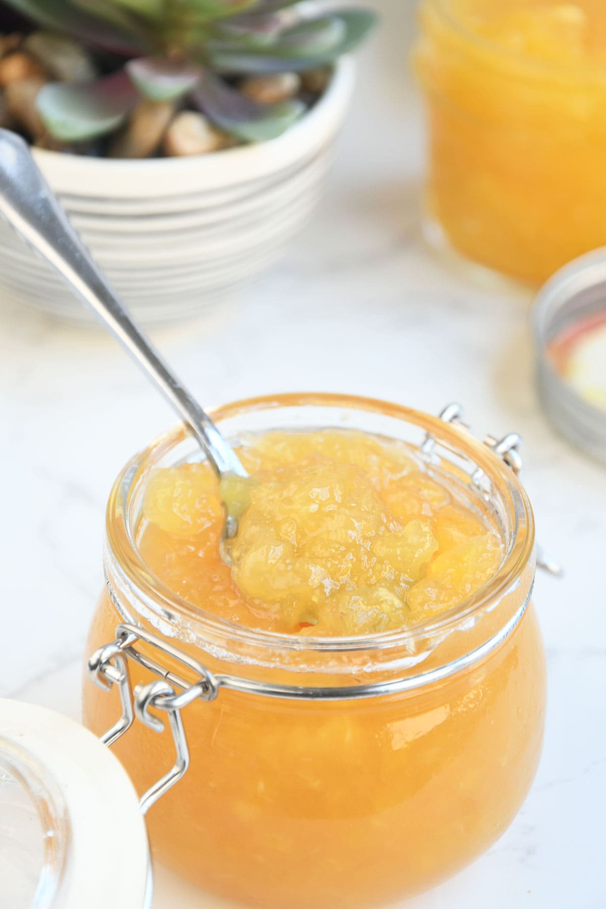 Pineapple jam in a jar.